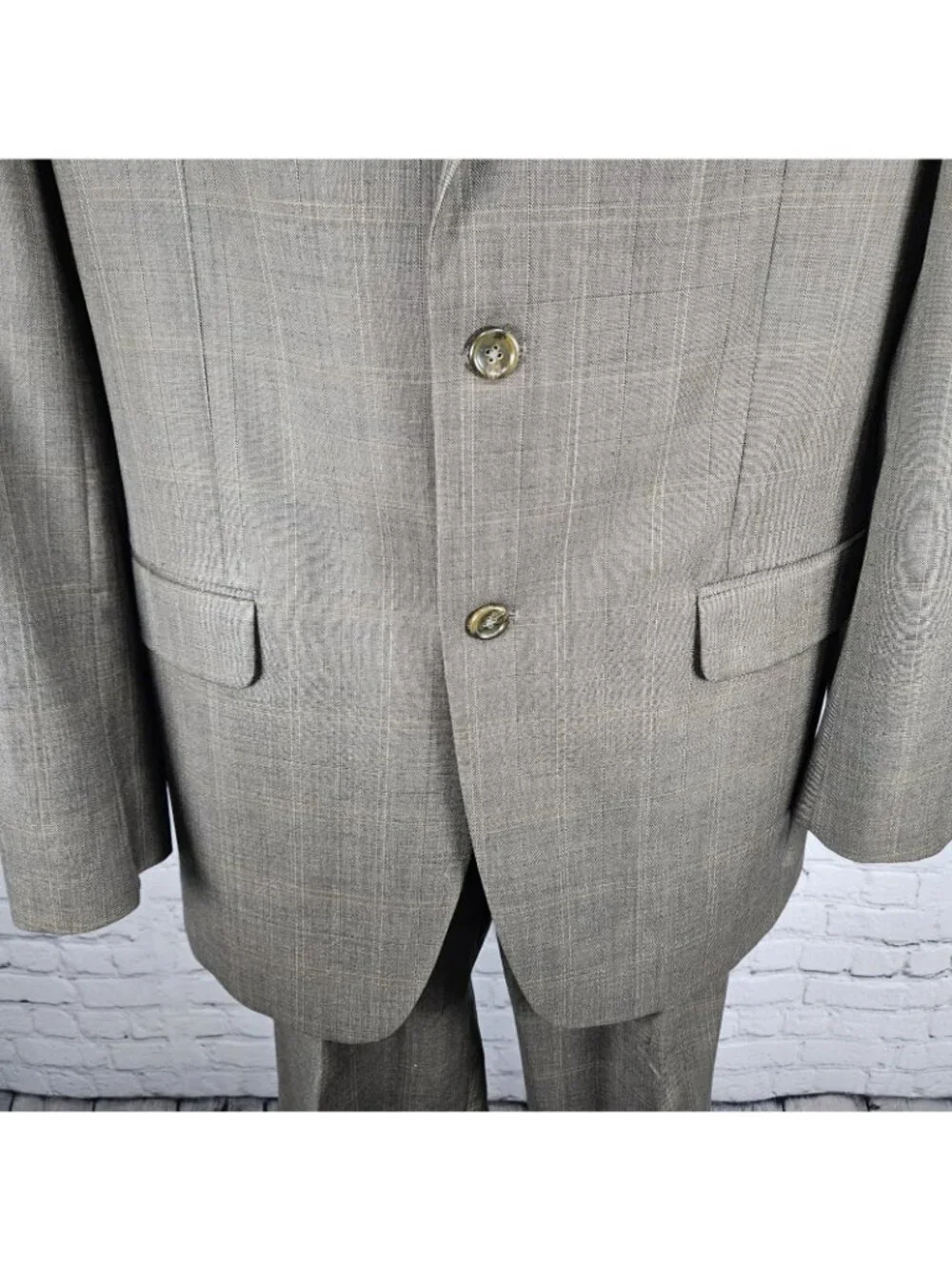 Jones New York Brown 100% Wool Full Suit 2 Piece Set 2 Button Notch 40L 35x30